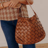 Chic Cityscape Faux Leather Woven Tote in Brown Image - 1