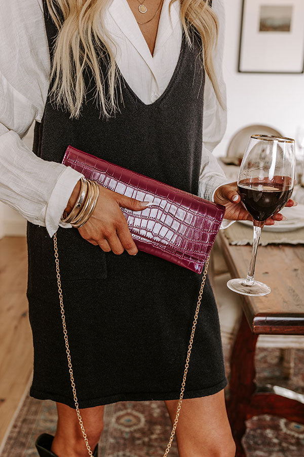 Fashionably Late Faux Leather Clutch in Wine