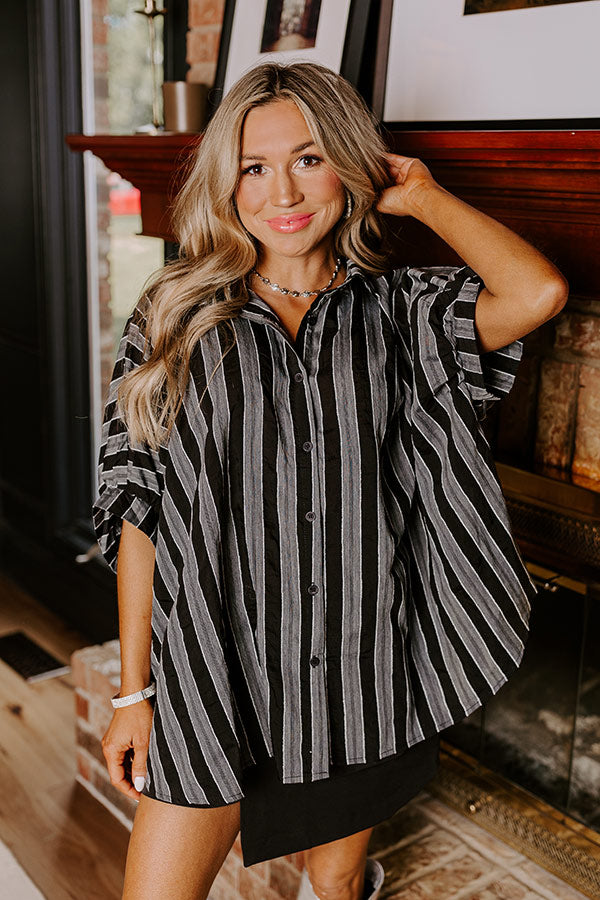 Pumpkin Spice Cutie Oversized Button Up in Black