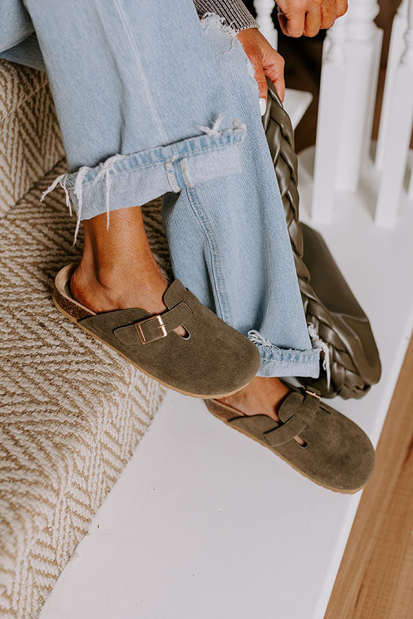 The Willow Faux Suede Clogs in Olive