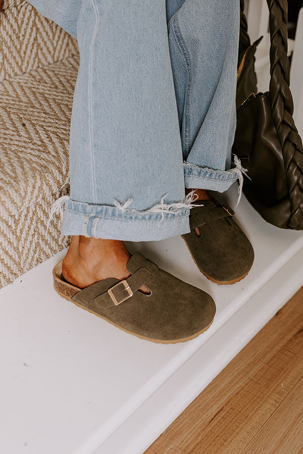 The Willow Faux Suede Clogs in Olive