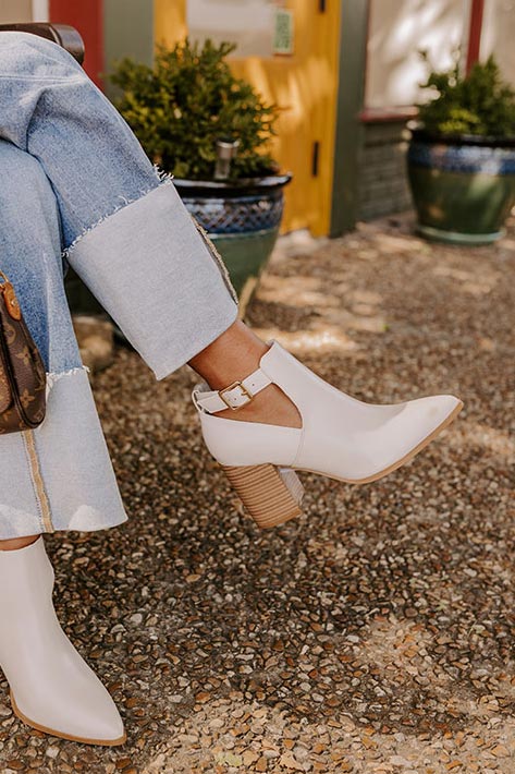 The Madelyn Faux Leather Bootie in Ivory