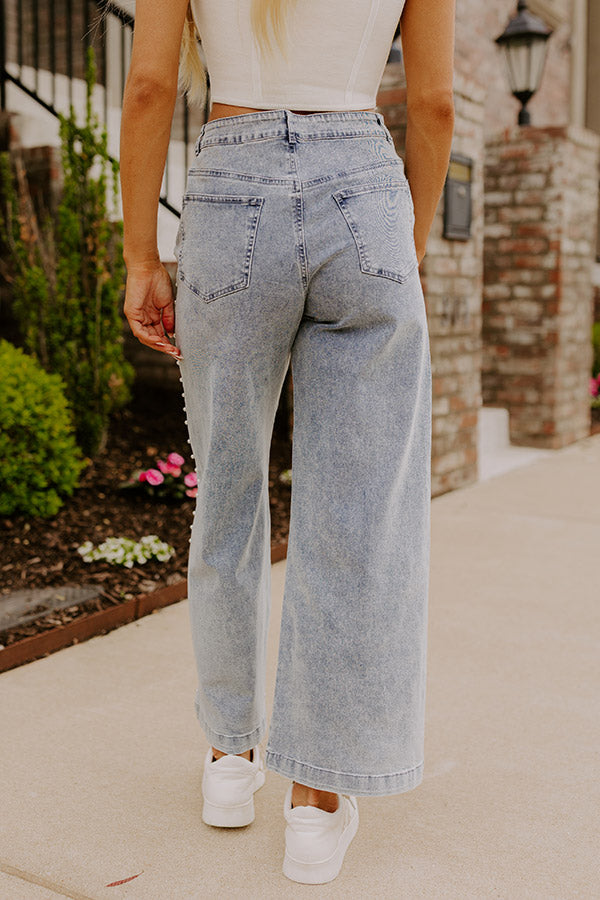 The Lorelai High Waist Pearl Embellished Jean in Light Wash Image - 5