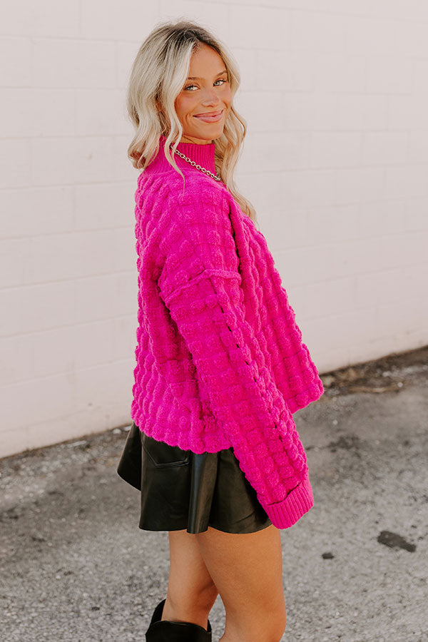 Cappuccino Cozy Knit Sweater in Hot Pink