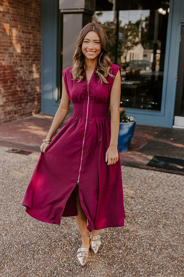 wine midi dress Chic Ensemble Midi Dress in Wine