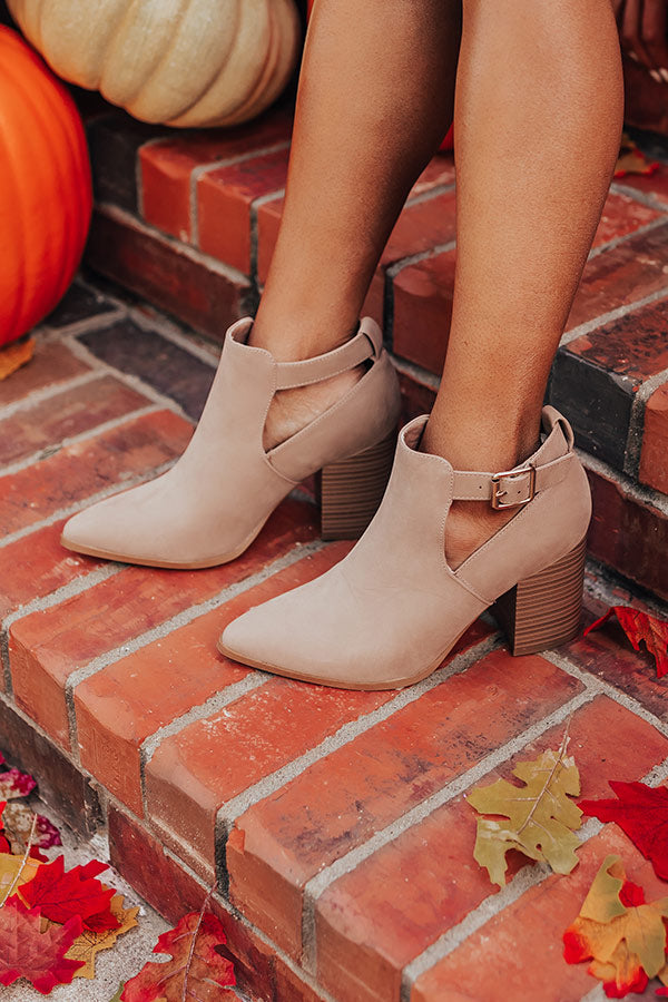 The Madelyn Faux Nubuck Bootie in Warm Taupe