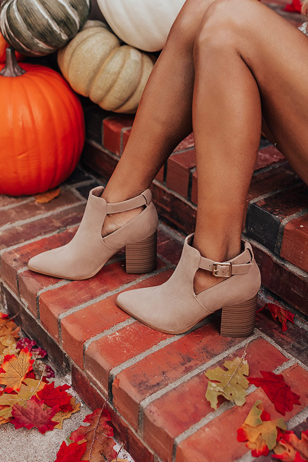 The Madelyn Faux Nubuck Bootie in Warm Taupe