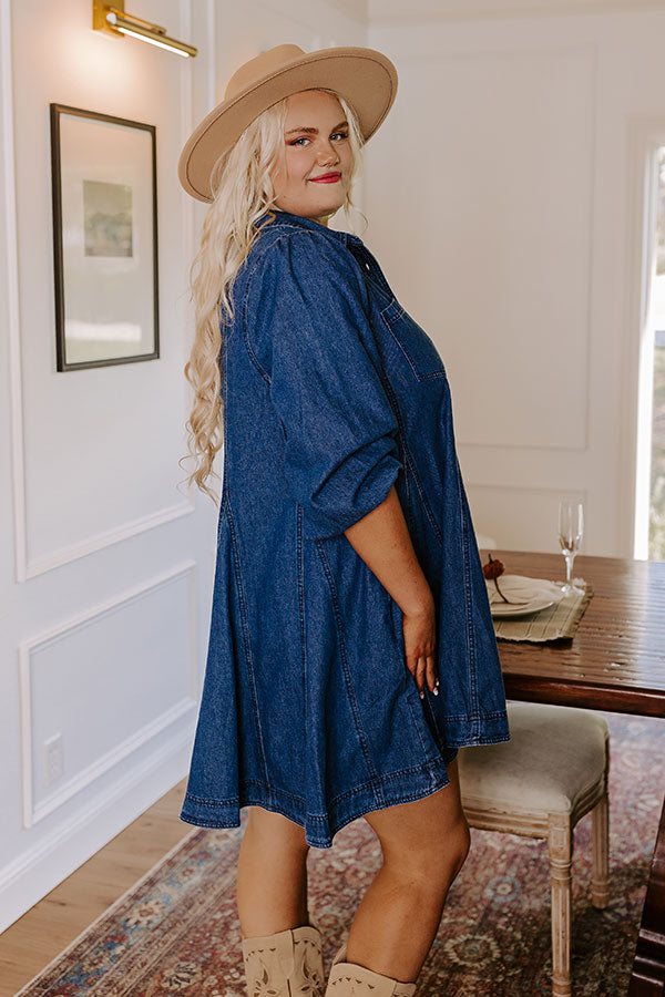 Gather Together Denim Mini Dress Curves