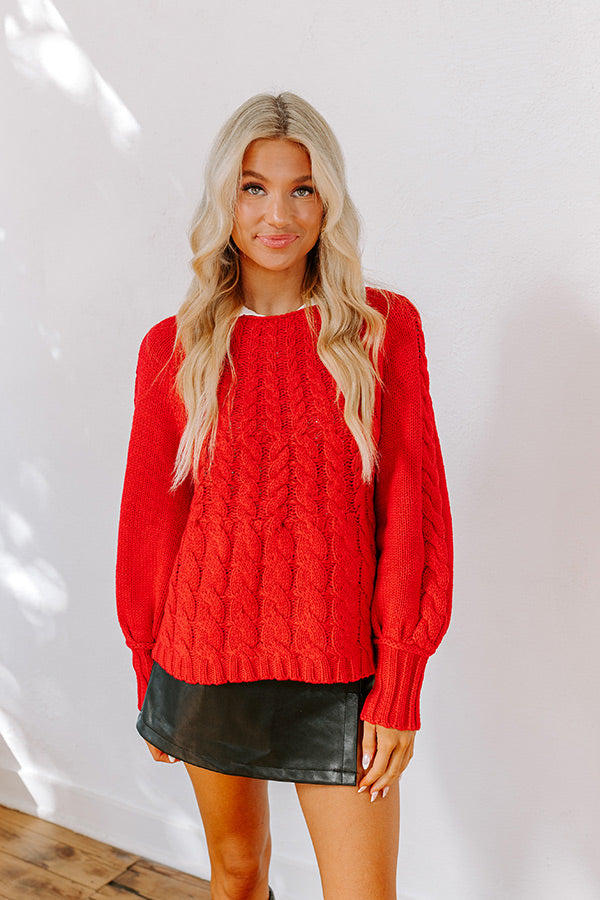 Cabin Parkway Cable Knit Sweater in Red