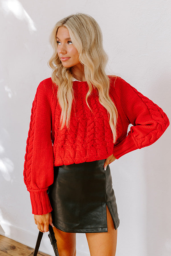 Cabin Parkway Cable Knit Sweater in Red