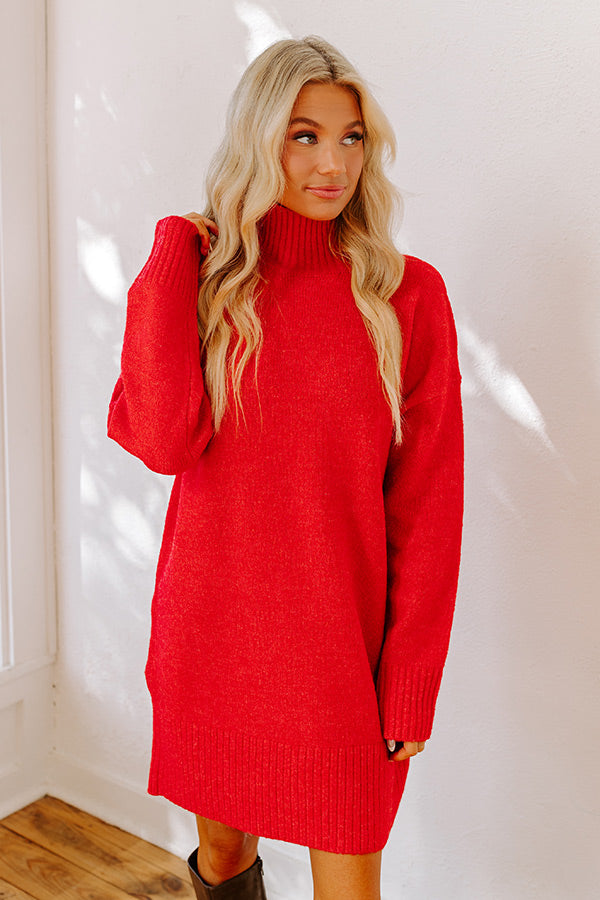 Oh So Cozy Knit Sweater Dress in Red