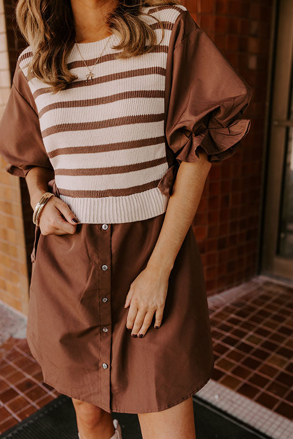 Sweet As Can Be Stripe Mini Dress in Mocha