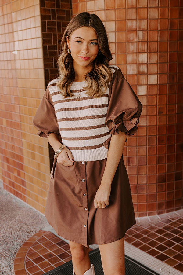 Sweet As Can Be Stripe Mini Dress in Mocha