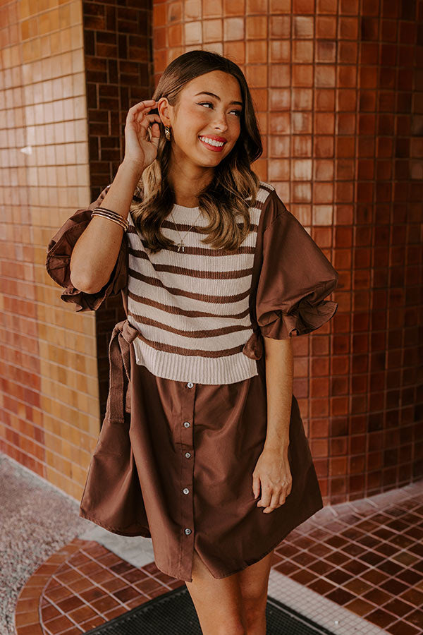 Sweet As Can Be Stripe Mini Dress in Mocha