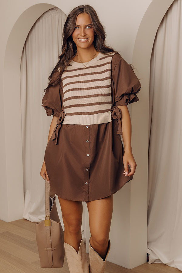 Sweet As Can Be Stripe Mini Dress in Mocha Image - 2