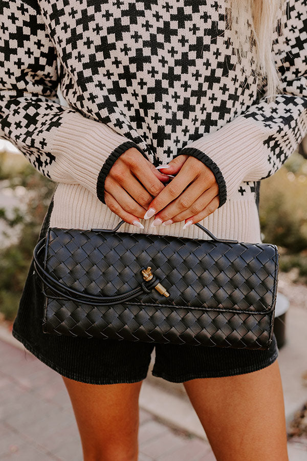 Exclusive Party Faux Leather Woven Purse in Black