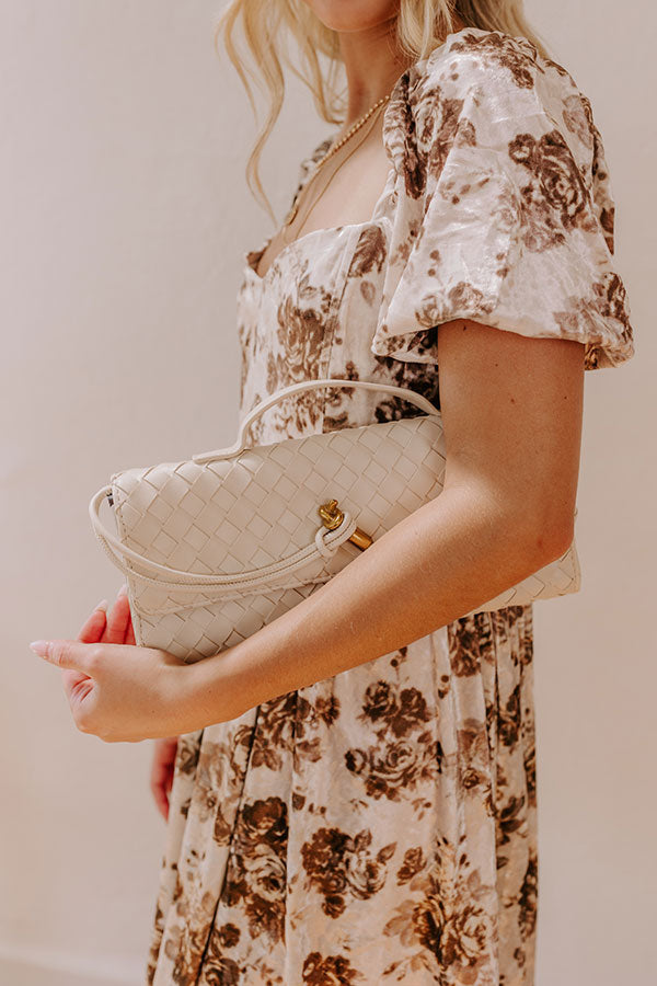 Exclusive Party Faux Leather Woven Purse in Light Oatmeal