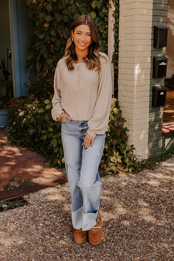Casual Comforts Henley Top in Beige