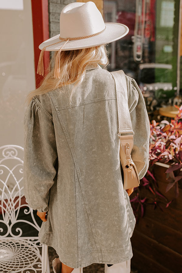 Afternoon Date Denim Mini Dress in Sage