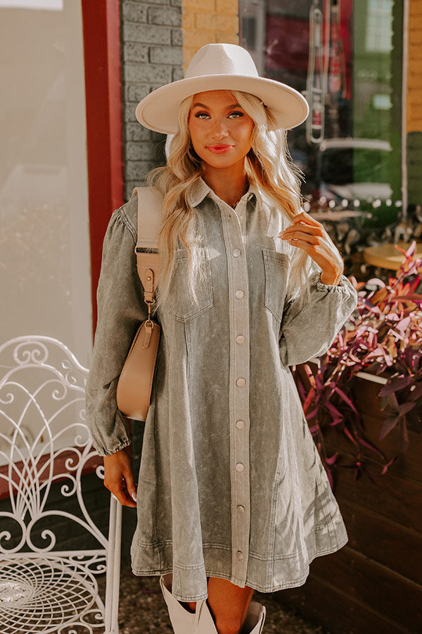 sage denim dress Afternoon Date Denim Mini Dress in Sage
