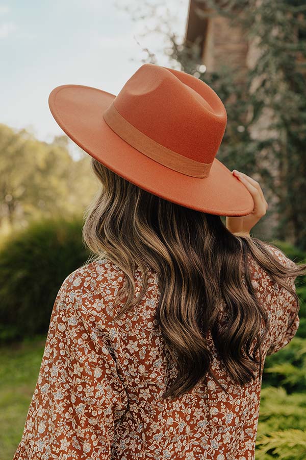 Fall Vibes Felt Fedora in Rust