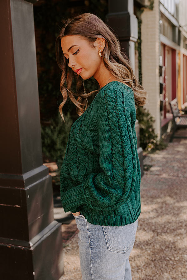 Cabin Parkway Cable Knit Sweater in Hunter Green