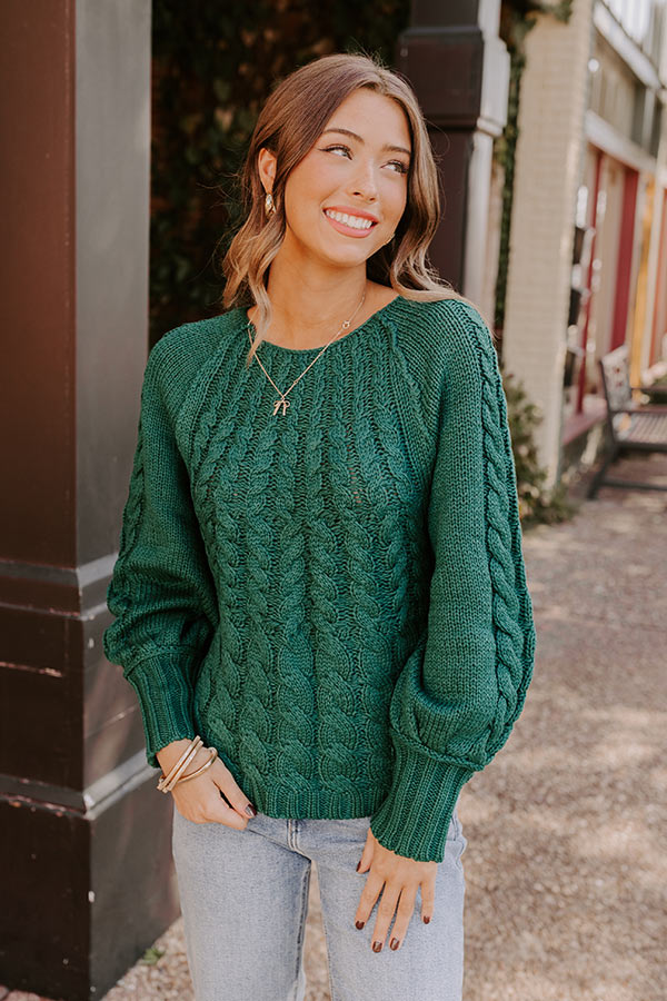 Cabin Parkway Cable Knit Sweater in Hunter Green