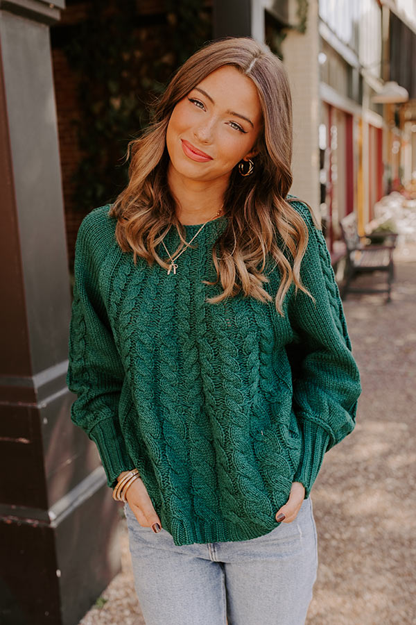 Cabin Parkway Cable Knit Sweater in Hunter Green Impressions Online Boutique