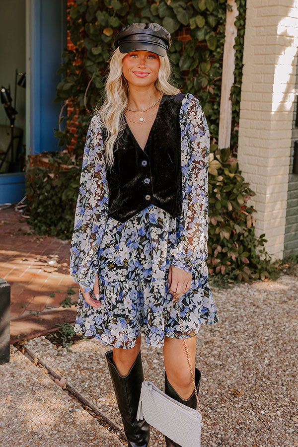 Uptown Cafe Floral Mini Dress in Black