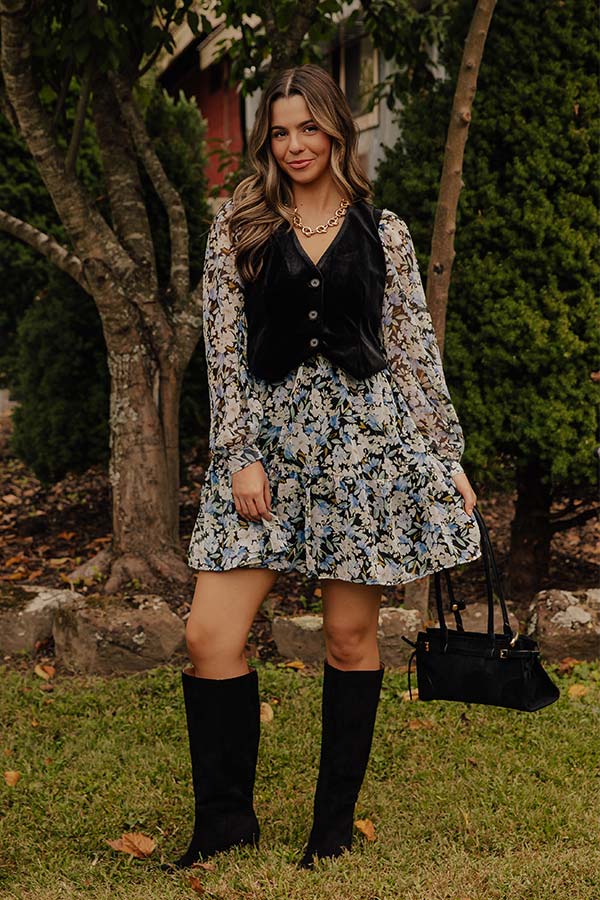 Uptown Cafe Floral Mini Dress in Black Image - 1