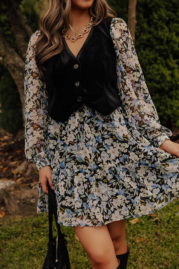 Uptown Cafe Floral Mini Dress in Black Image - 2
