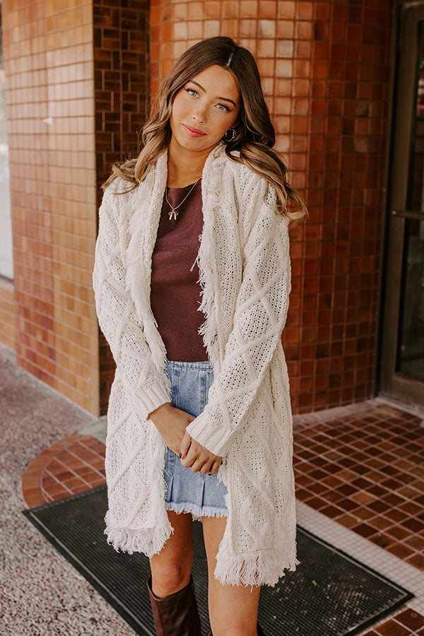 Fireside Cozy Cable Knit Fringe Cardigan