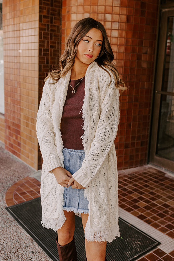 Fireside Cozy Cable Knit Fringe Cardigan