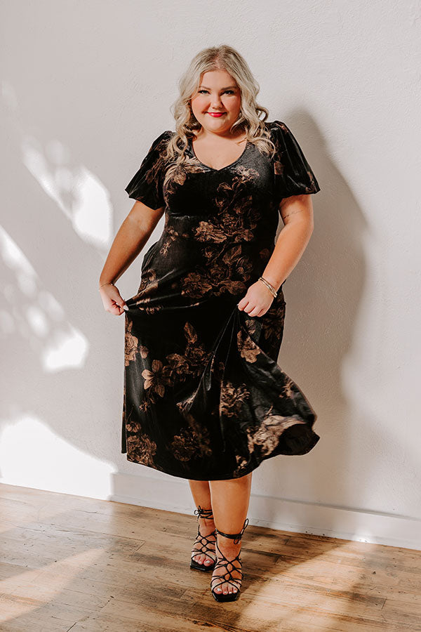 Maple and Mahogany Floral Velvet Midi Curves