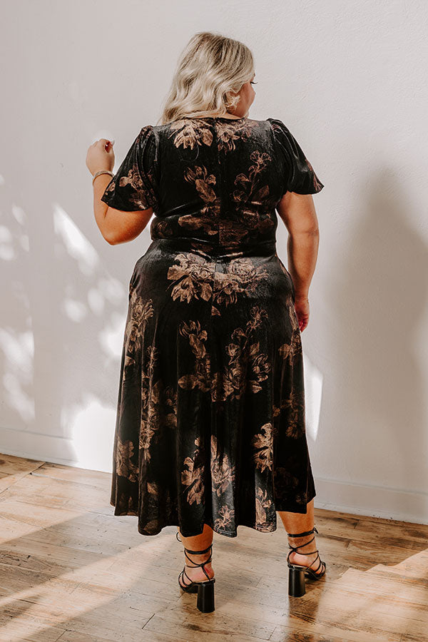 Maple and Mahogany Floral Velvet Midi Curves