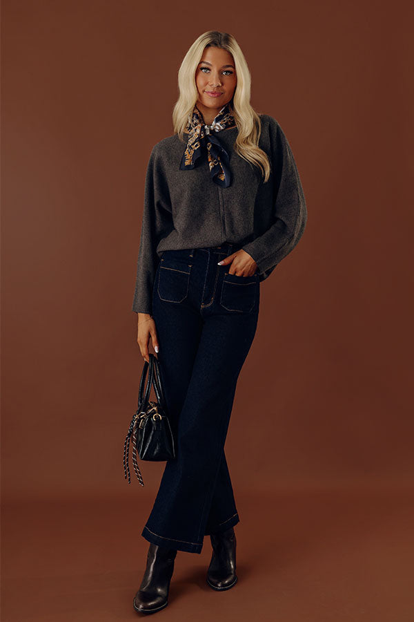 Cafe Social Knit Sweater Top in Charcoal Image - 1
