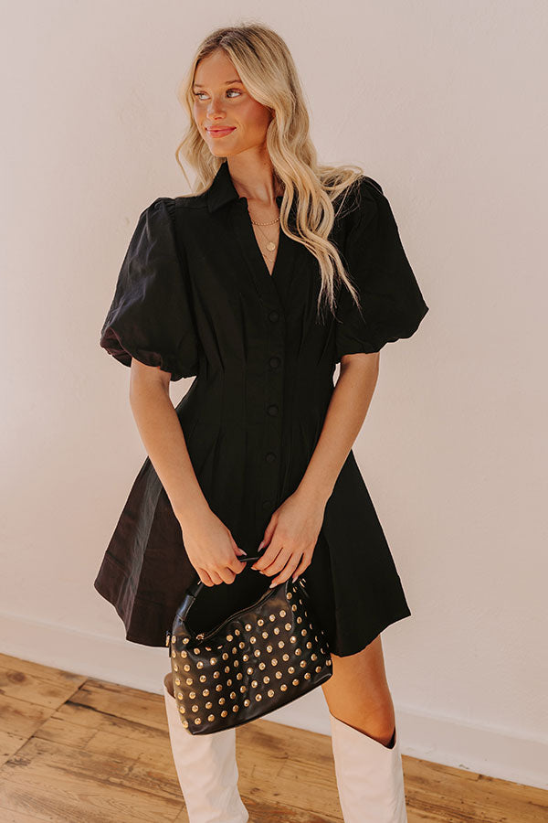 Exceptionally Chic Button Down Mini Dress in Black