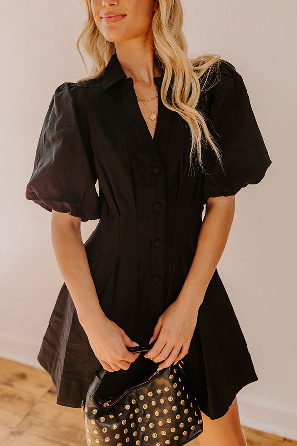 Exceptionally Chic Button Down Mini Dress in Black