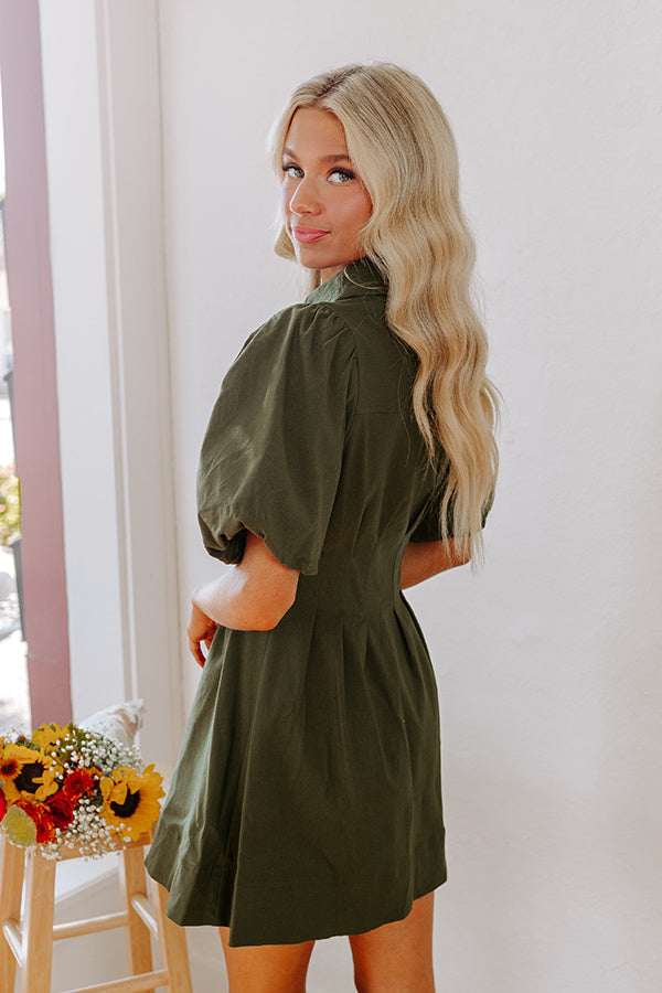 Exceptionally Chic Button Down Mini Dress in Olive