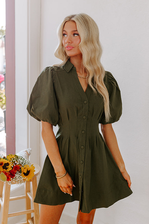 Exceptionally Chic Button Down Mini Dress in Olive