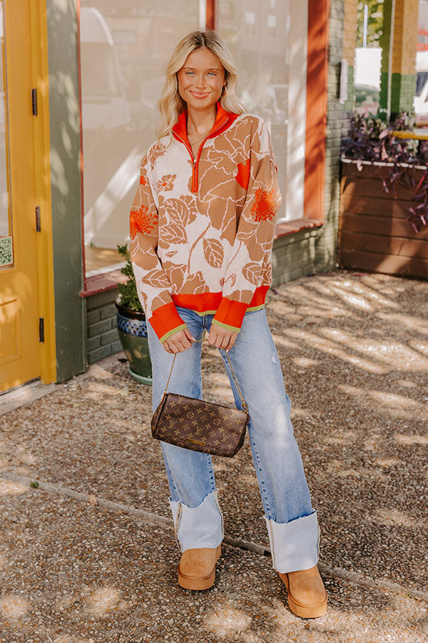 Cider And Sunsets Floral Sweater in Orange