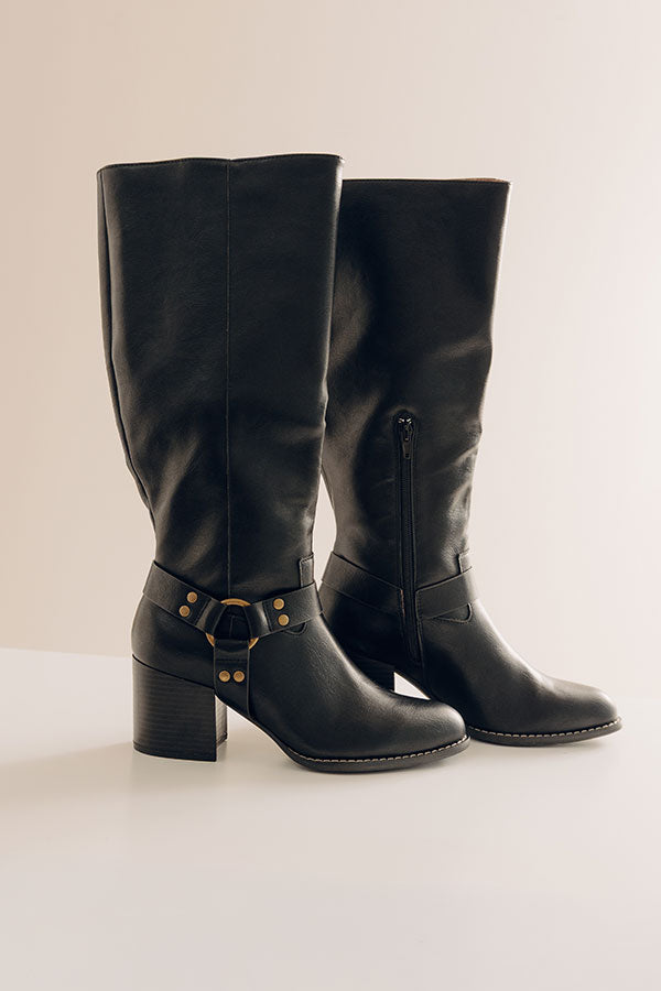 The Elliana Faux Leather Knee High Boot In Black