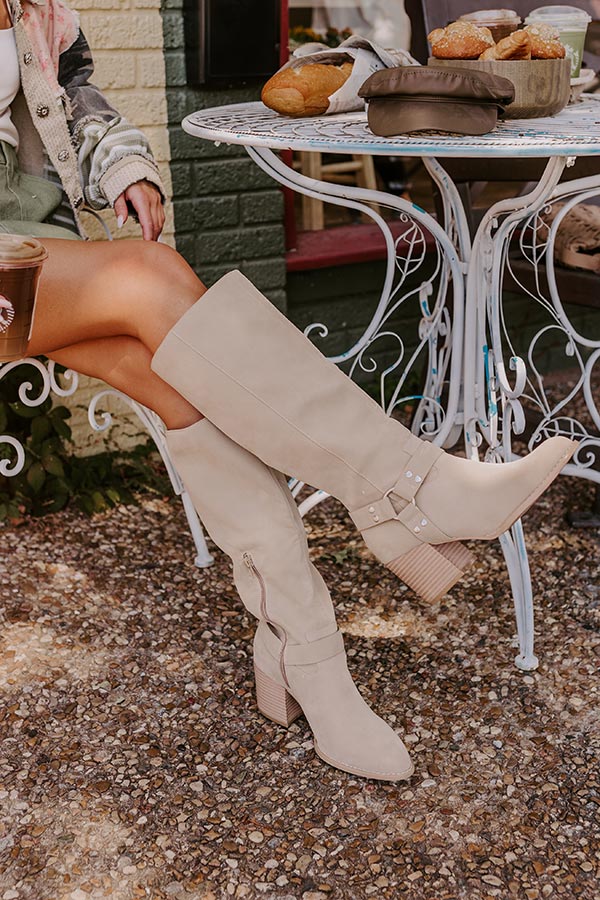 The Elliana Faux Nubuck Knee High Boot In Beige