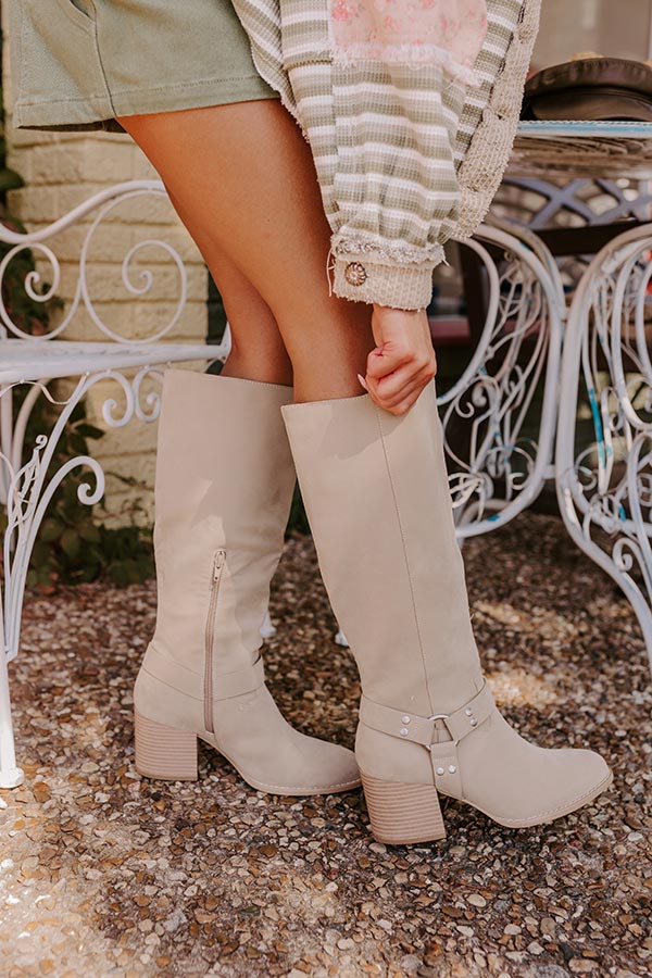 The Elliana Faux Nubuck Knee High Boot In Beige