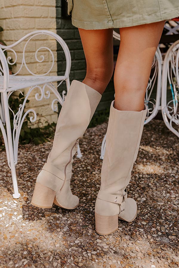 The Elliana Faux Nubuck Knee High Boot In Beige