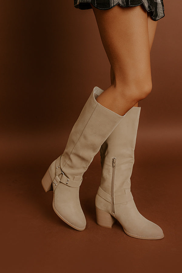 The Elliana Faux Nubuck Knee High Boot In Beige