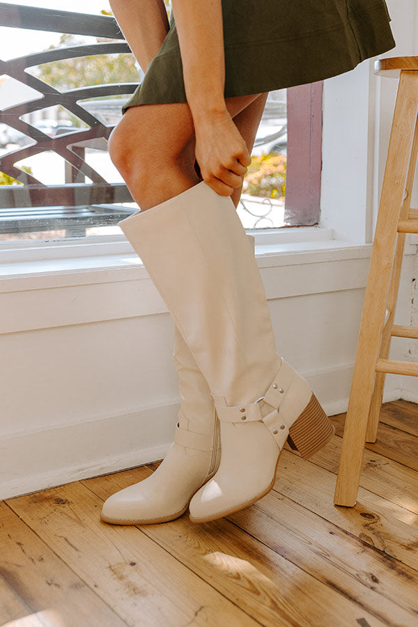 The Elliana Faux Leather Knee High Boot In French Vanilla