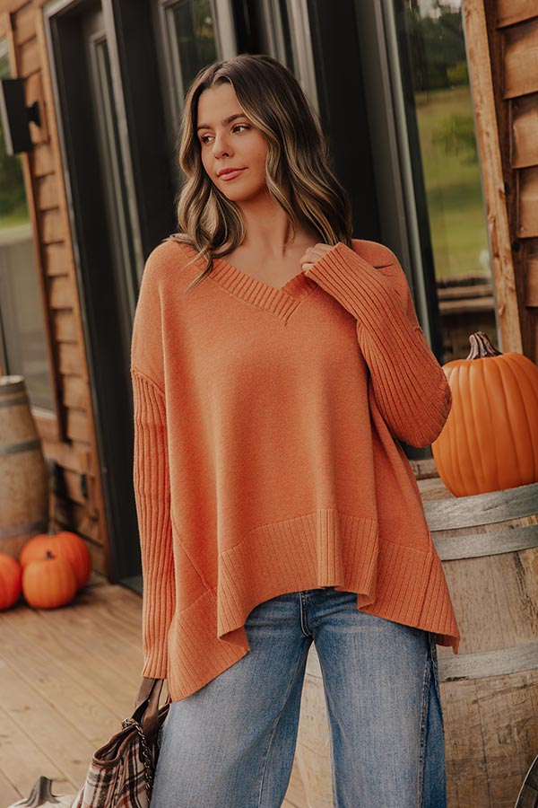 Falling Leaves Knit Sweater in Light Rust