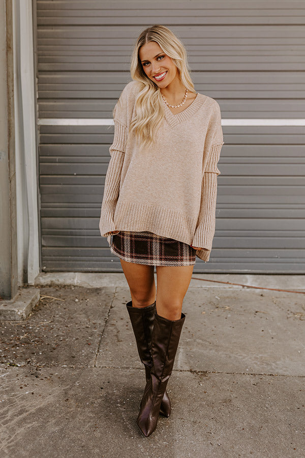 Falling Leaves Knit Sweater in Iced Latte