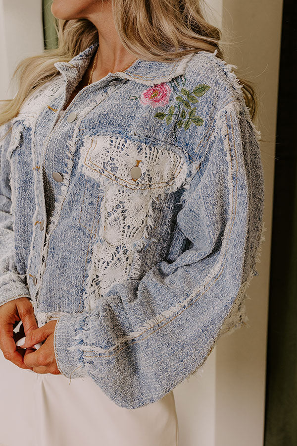 Boho Lifestyle Embroidered Jacket in Medium Wash